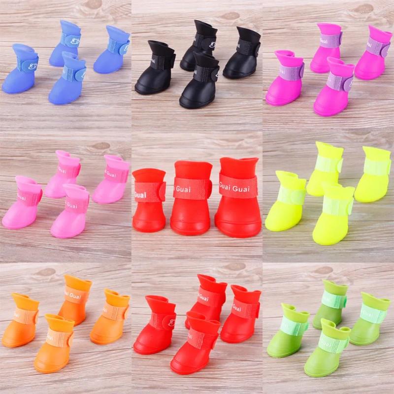 Dog Apparel 4Pcs Pet WaterProof Rainshoe Anti-slip Rubber Boot For Small Medium Large Dogs Cats Outdoor Shoe Ankle Boots Accessories