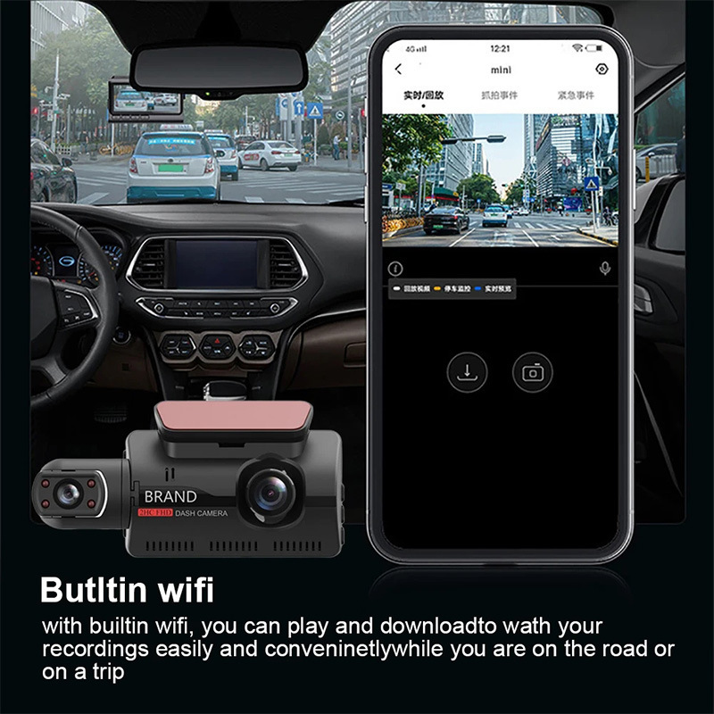 3 inch WIFI Car DVR IPS Screen 1440P Driving Recorder With Front and Rear Dual Lens Wide Angel DVR Auto Parking Reversing Driving Night Vision Camcord