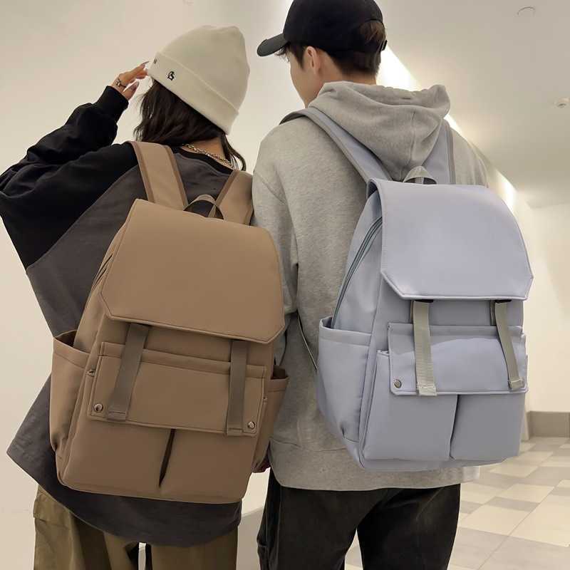 backpack for girls in the school season, junior high school backpack, trendy solid color flip cover, fashionable computer backpack for men 241120