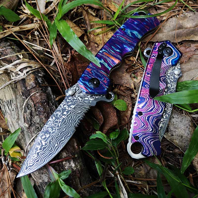 Tacticfal Folding Blade Knife,Prime Quality Knife,Damascus Blade 3D Rainbow Handle,Good for Collection and Outdoor Survival Hunting Camping Hiking HEA
