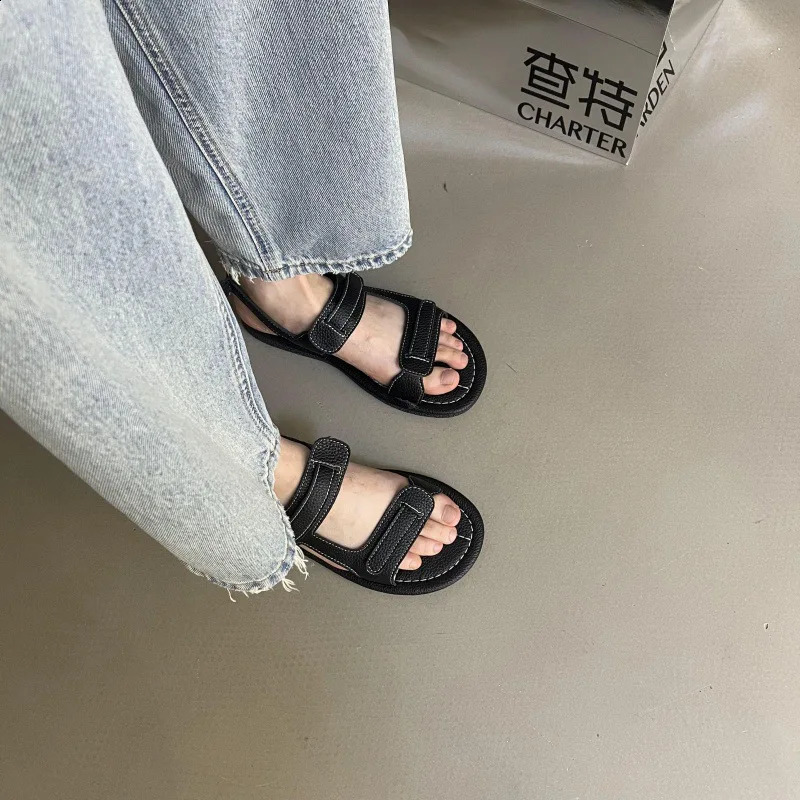 Beige Heeled Sandals Beach Shoes 2024 Summer Open Toe Black Outside Peep Gladiator Fashion Low Girls Comfort Flat Solid Rom 241119