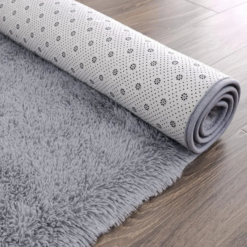 MiRcle Sweet Grey Fluffy Plush Suitable for Bedroom Living Room Christmas High Pile Floor Mat Anti slip Easy to Clean Carpet 1120bj H260226