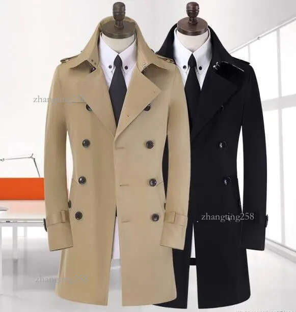 Men's Trench Coats Khaki Black Beige Double Breasted Mens Man Long Coat Men Clothes Slim Fit Cotton Overcoat Plus1