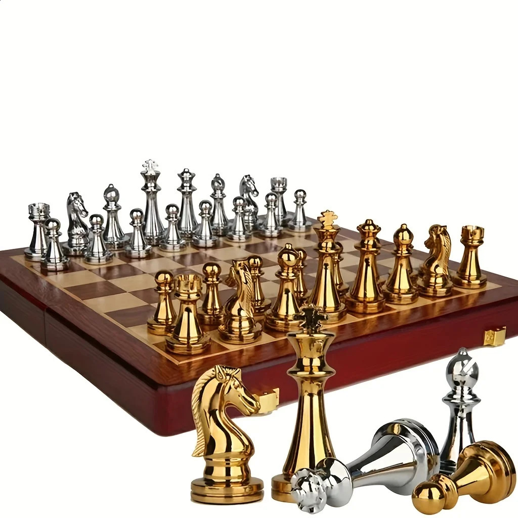 39CM Metal Set 2 Extra Large Folding Wooden Handmade Chess Board Game Travel 241119CJ
