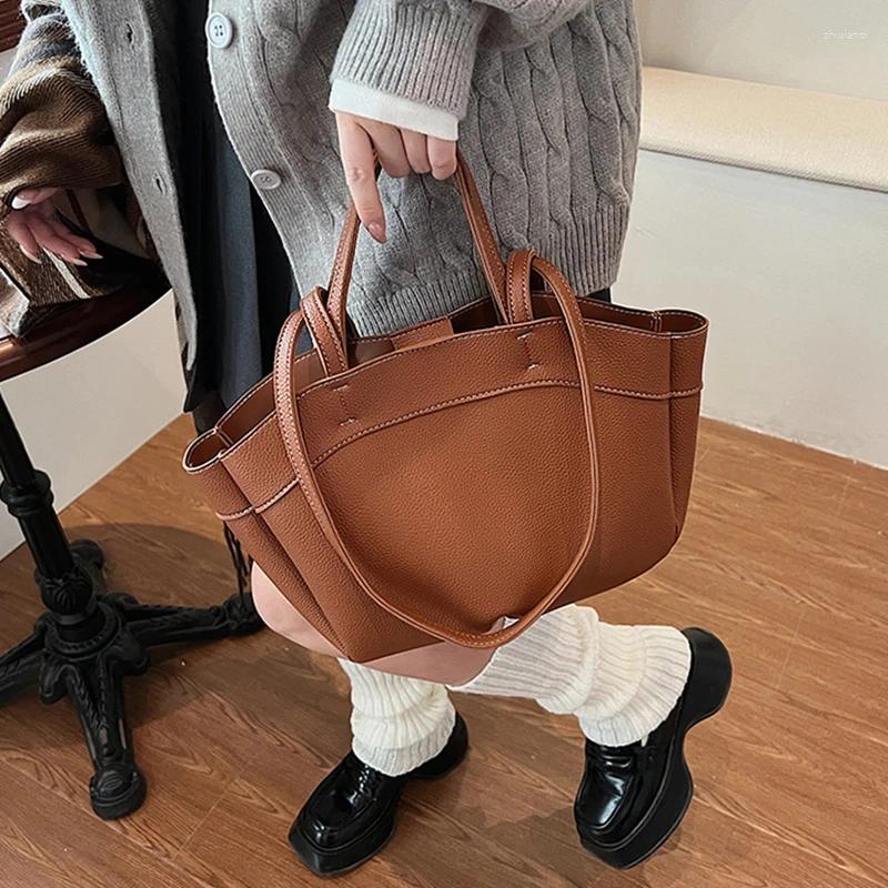 2025 NEW Drawstring Commuter Large Capacity Handbag High-grade Basket Bag Simple Versatile Brown Women's Double Straps Shoulder zhanyishengli