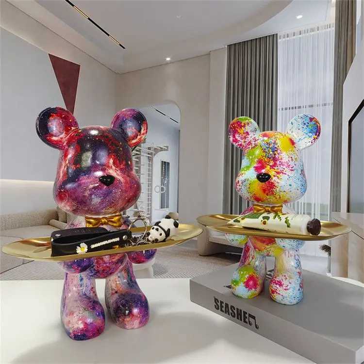 Bear statue with animal handmade resin sculpture keys sunlight snack storage tray desktop decoration. Y241120