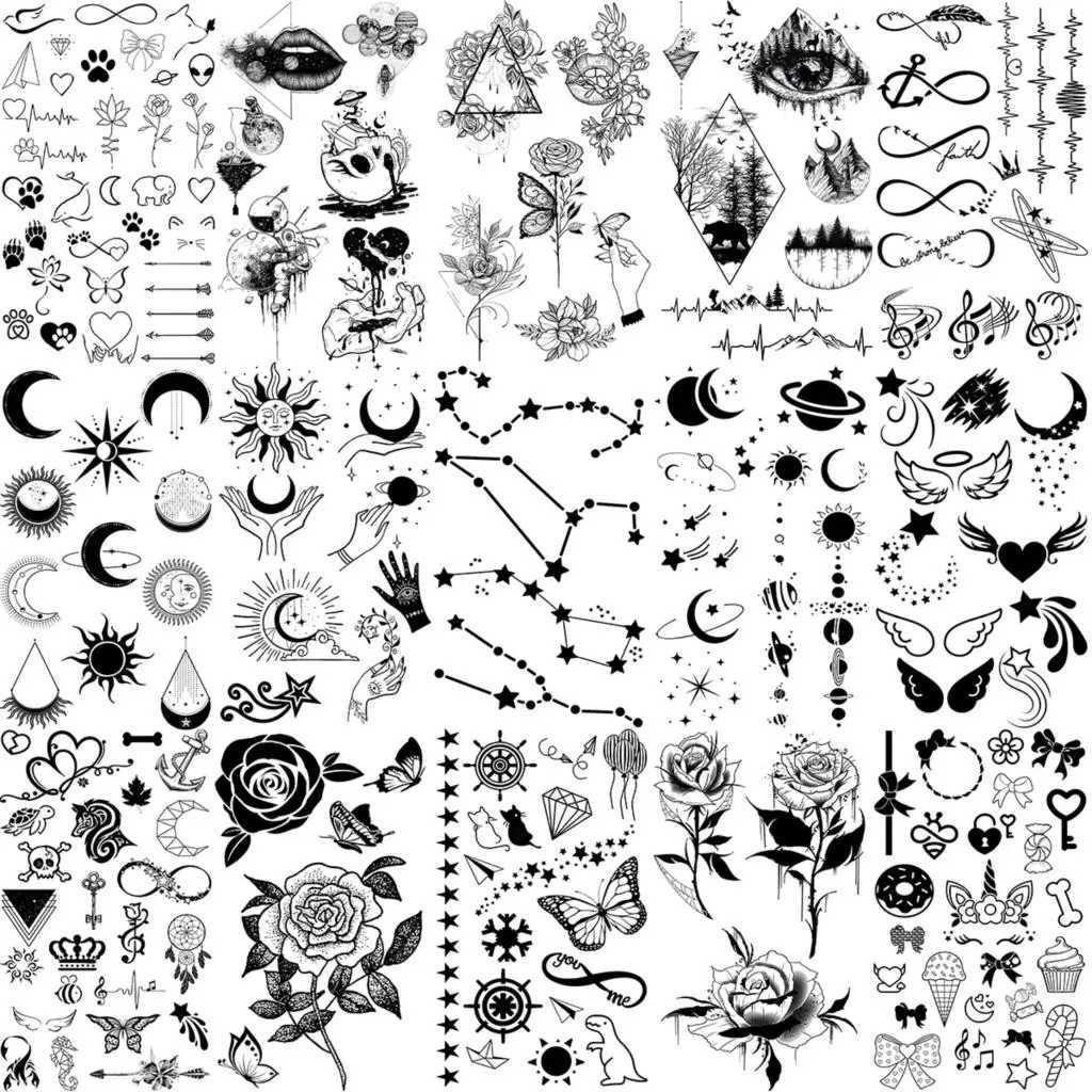 3D Constellation Rose Mountains Tatoos Temporary Tattoos For Women Men Star Moon Sun Realistic Fake Tattoo Small Washable TatoosXJ241120