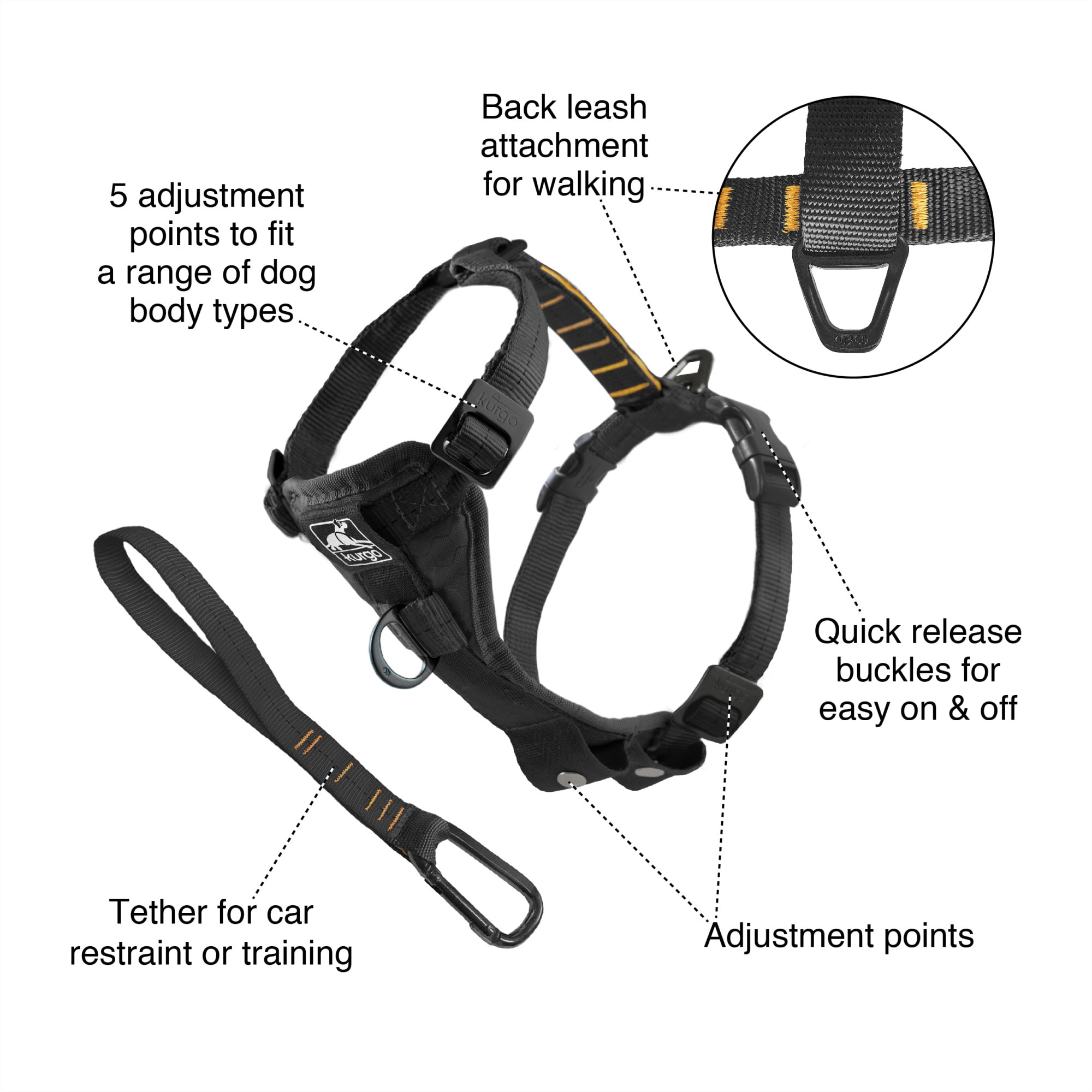 2026 New New Kurgo Tru Fit Smart Dog Harness Quick Release, Large