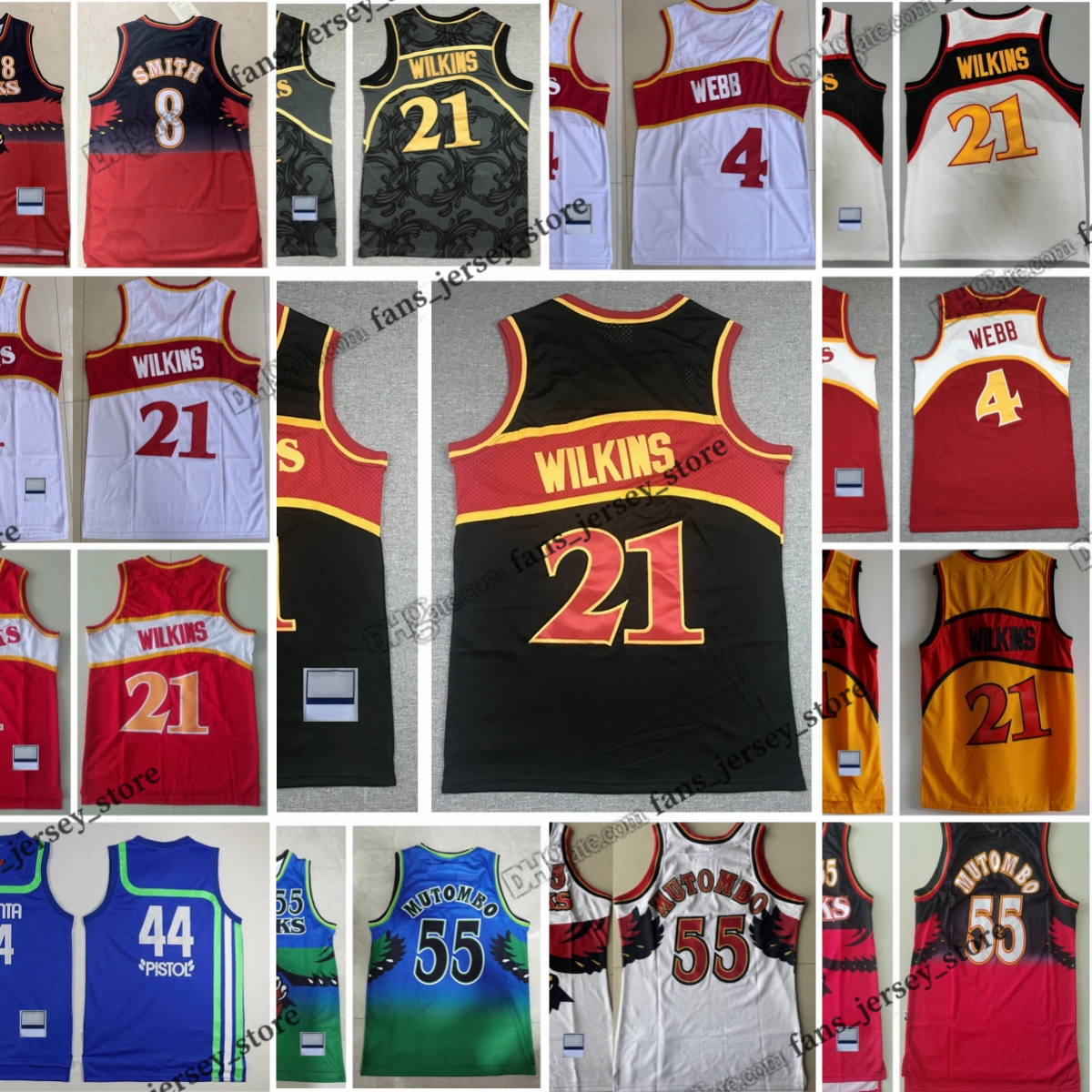 Custom Youth Kids Women Basketball Jerseys 24 Kent Bazemore 4 Spud Webb 8 Steve Smith 21 Dominique Wilkins 55 Dikembe Mutombo Retro Jersey 1986-87
