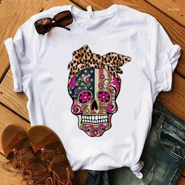 Womens T Shirts Halloween Cloth Crown Skull Funny Graphic T-shirt 2024 Fashion Style O Neck 90S Shirt Girl Casual Short Sleeve Printed