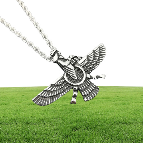 Pendant Necklaces Hip Hop Rock Stainless Steel Faravahar Ahura Mazda Necklace For Men Zoroastrian Jewelry Gold Silver Color