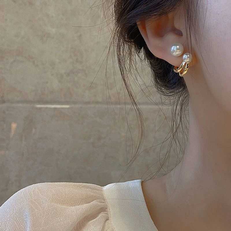 Korean New Light Luxury Stud Earrings For Women Fashion Double Imitation Pearl Sweet Cheap Earring Girl Jewelry For Woman GiftsX241119