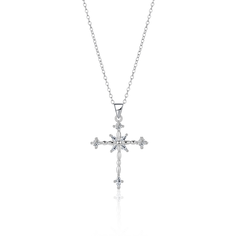 Fashionable Minimalistic Zircon Cross Pendant Necklace for Women - Uncommon Design Stainless Steel Chain