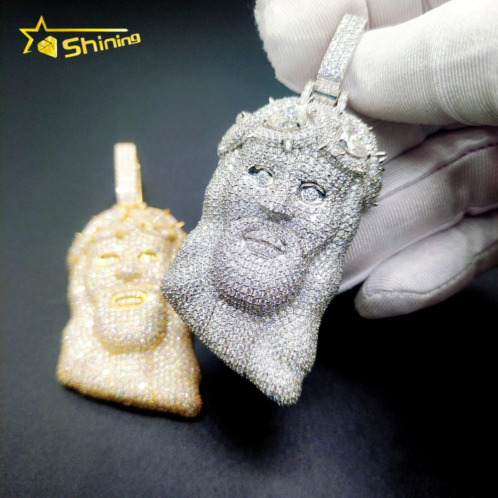 Iced Out Hip Hop Jewelry VVS Moissanite Dia Sterg Sier Jesus Necklace Pendant