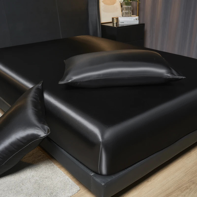 Satin Fitted Sheet Set 35cm Height KingQueen Size Includes 2 Pillowcases Timeless Elegance for Discerning Sleep 241119