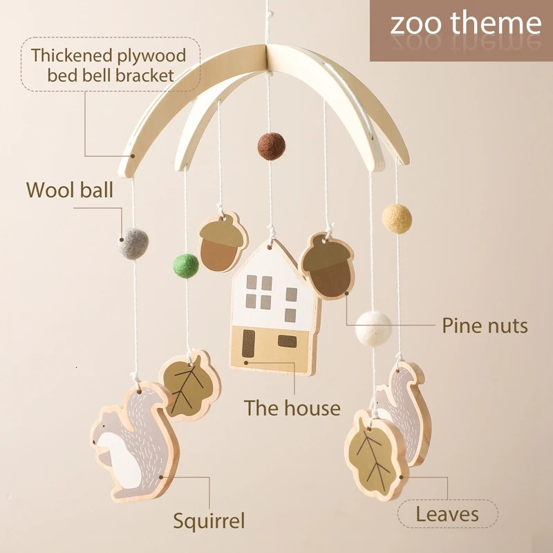 0-12 Months Baby Squirrels Home Tassels Rattles Crib Mobiles Toy Bell born Bed Toddler Musical Gift 240418