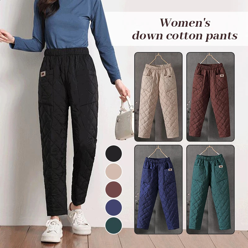 womens winter pants with thick cotton padding for warmth Trouser waterproof ski pants casual elastic high waisted bedding snow pants 241112