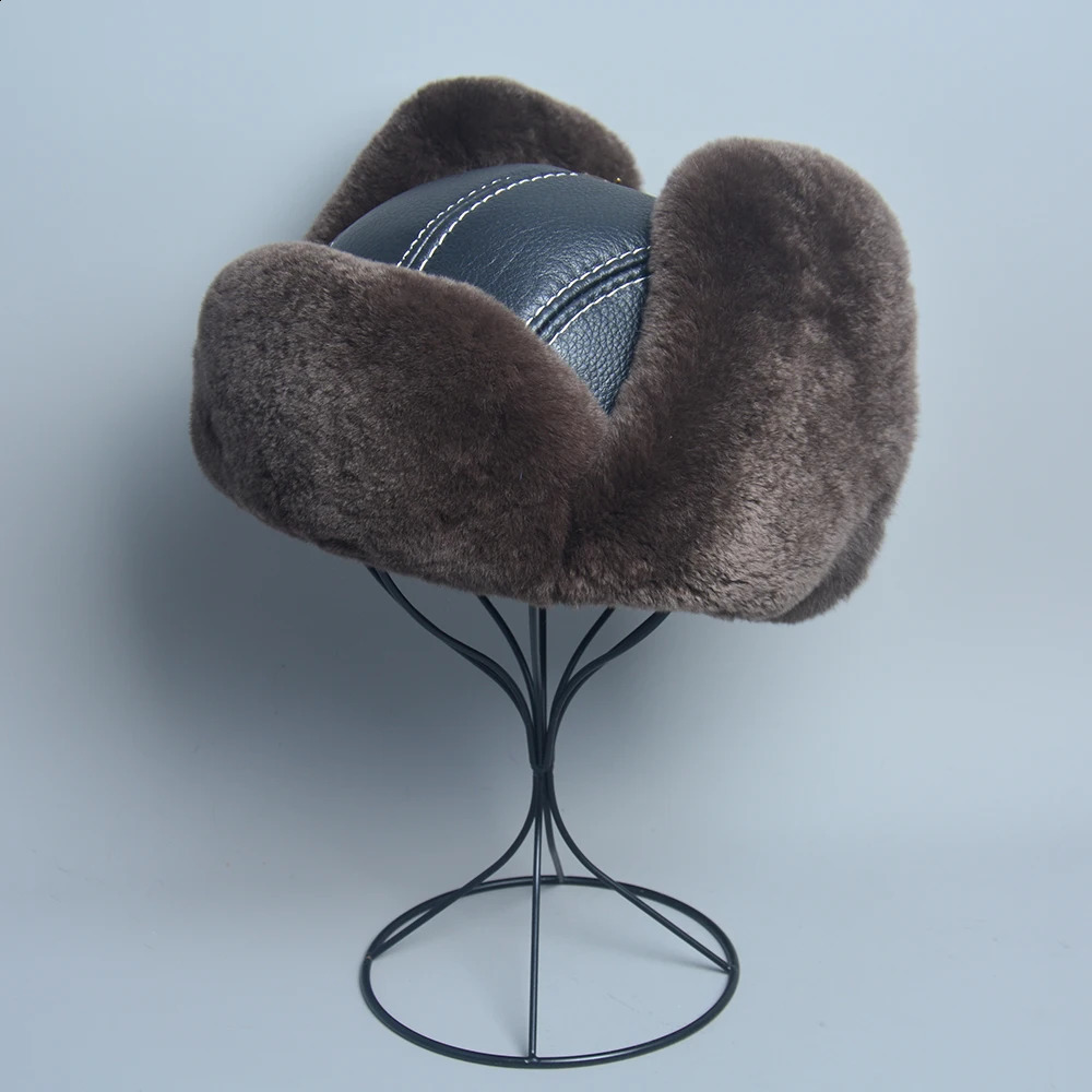 Mens 100% Natural Rex Rabbit Fur Bomber Hat Winter Russian Mens Warm Genuine Sheepskin Hat 241120