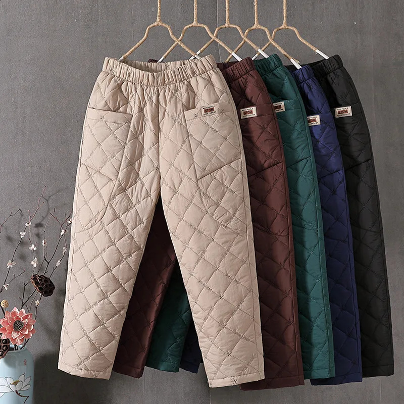 womens winter pants with thick cotton padding for warmth Trouser waterproof ski pants casual elastic high waisted bedding snow pants 241112