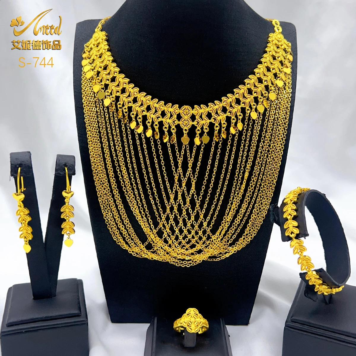 Ethiopian Tassel Dubai 24k Gold Color Jewelry Sets For Women Wedding Indian Bridal Necklace And Earring Set Party Gifts 241120