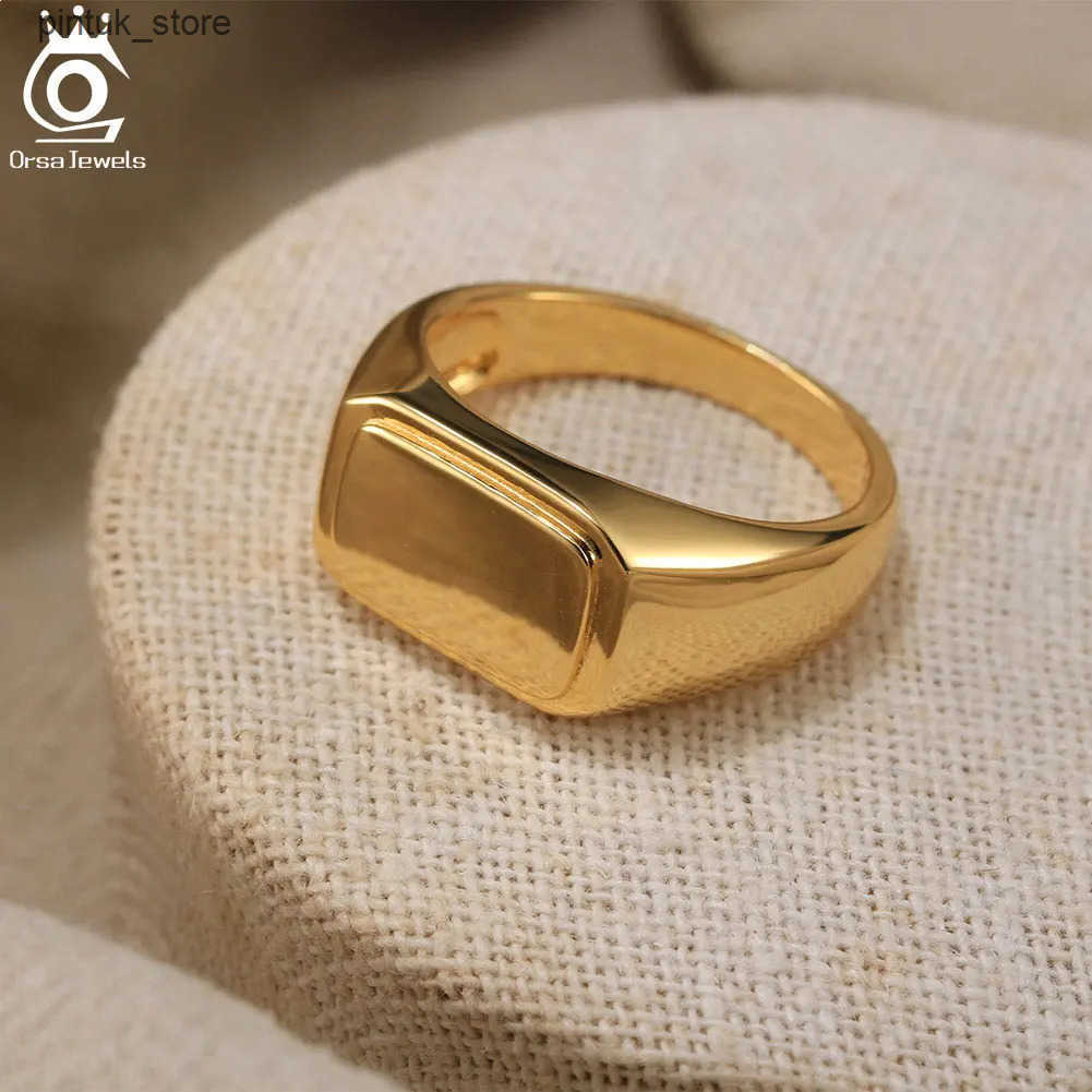 Band Rings ORSA JEWELS Genuine 925 Sterling Silver Signet Plain Band Ring Simple Wedding Engagement Statement Rings for Men Jewelry NMR05 R241120