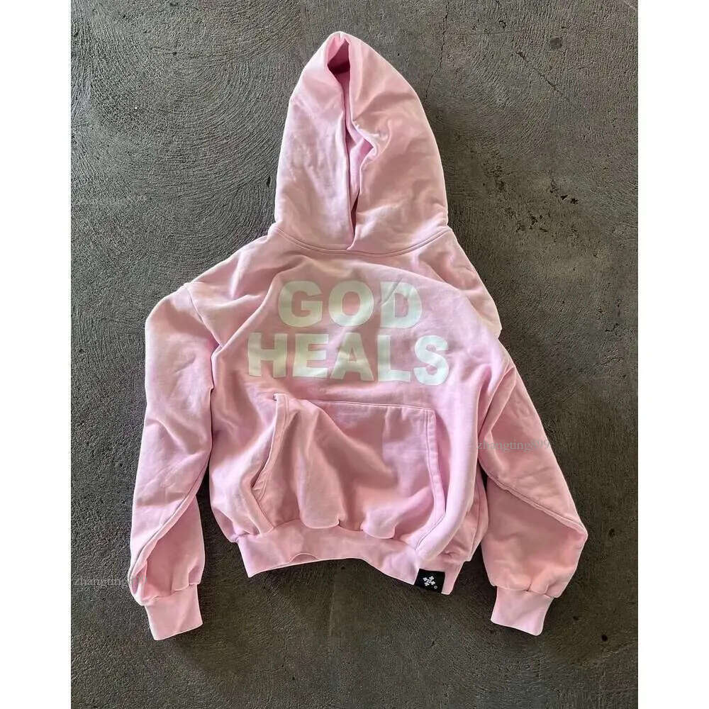 Haruku 2024 New Vintage Streetwear God heals Painting Printed Oversized Street Hoodies Women Sweatshirt Y2k Tops Men Clothing