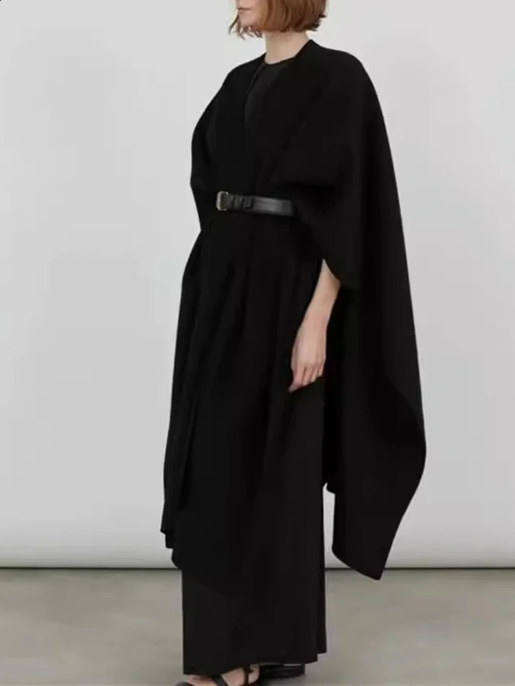 BZVW Fashion Cloak Woolen Coat Womens Autumn Solid Color Long Minimalism Irregular Coats Temperament Female 25Z1028 241119