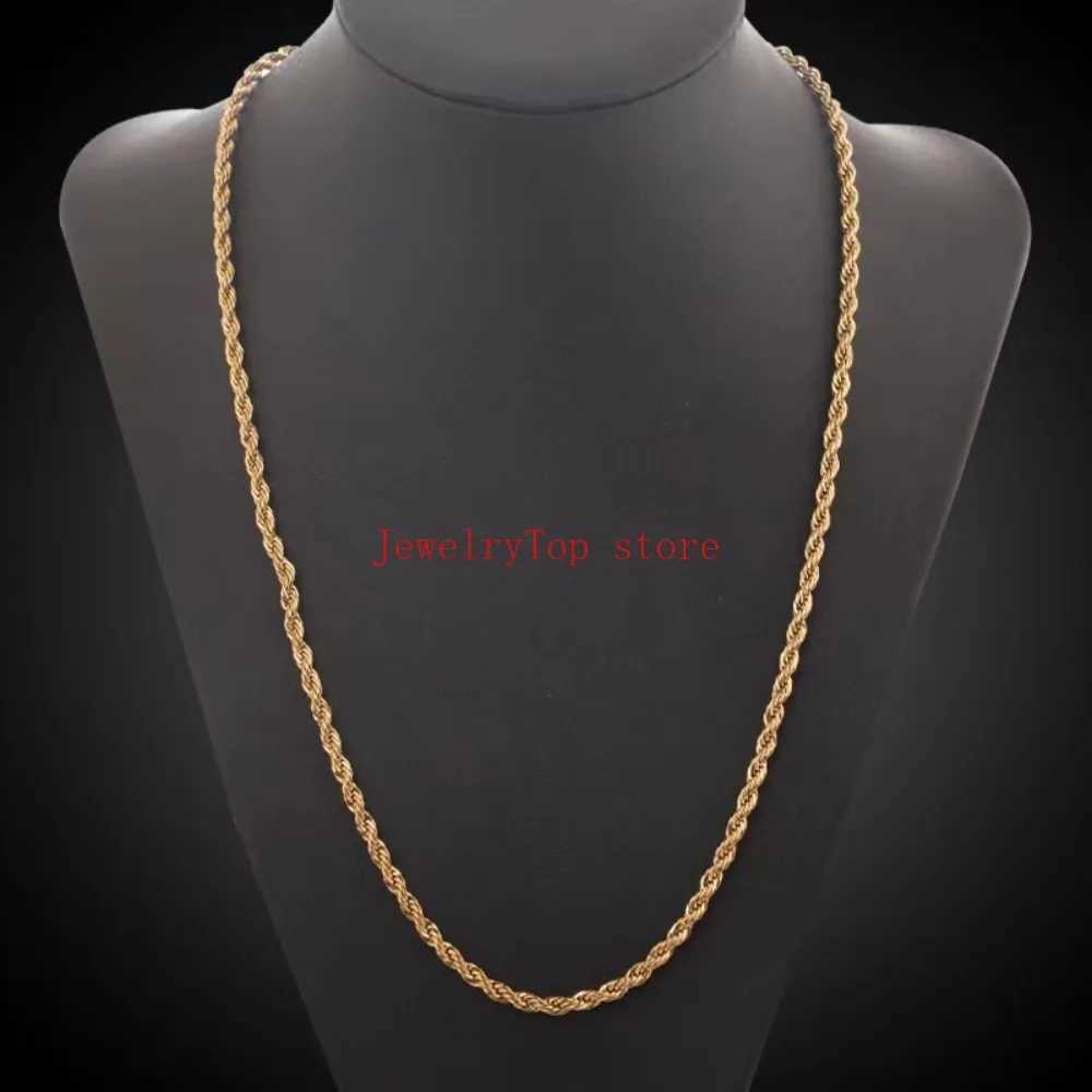 Fine Noble 18-24 inches 45-60cm 18K gold 4mm round rope chain necklace suitable for women and mens fashionable wedding party charm jewelry W241120