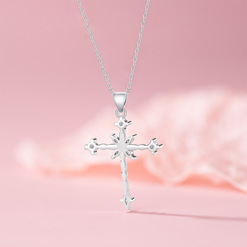 Fashionable Minimalistic Zircon Cross Pendant Necklace for Women - Uncommon Design Stainless Steel Chain