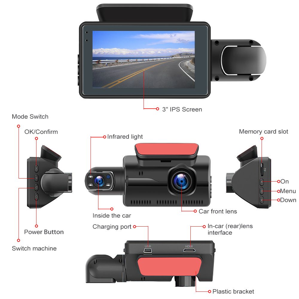 3 inch WIFI Car DVR IPS Screen 1440P Driving Recorder With Front and Rear Dual Lens Wide Angel DVR Auto Parking Reversing Driving Night Vision Camcord