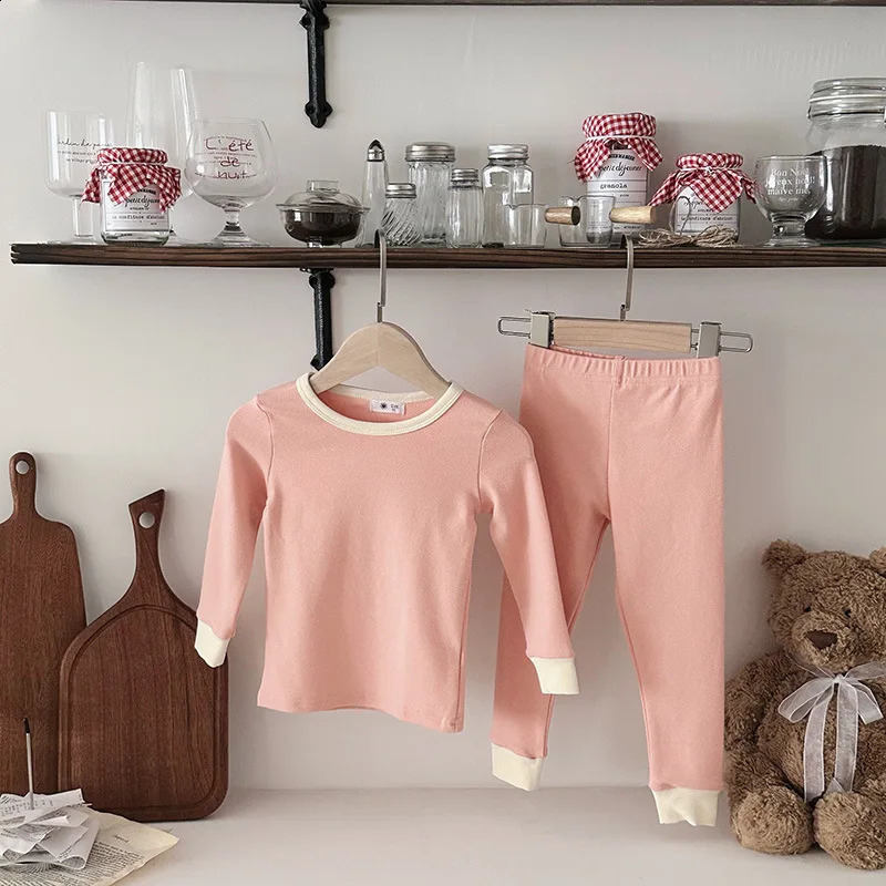 Autumn Spring Baby Girl 2PCS Pajamas Clothes Set Candy Color Soft Homewear Tops Suit Casual Indoor Leggings Kid Girl Outfit 241120