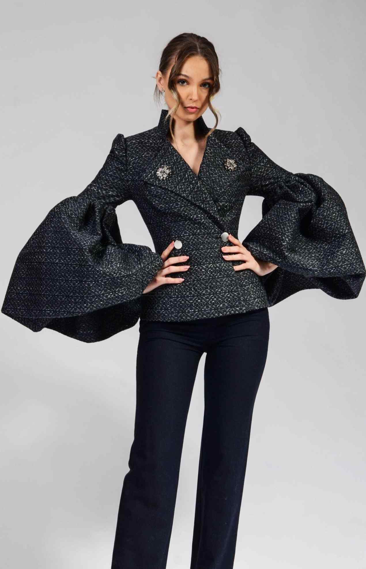 Unique Design Women Blazer Dress Big Puff Sleeve Party Gown Custom Made Street Power Formal Wear One Piece