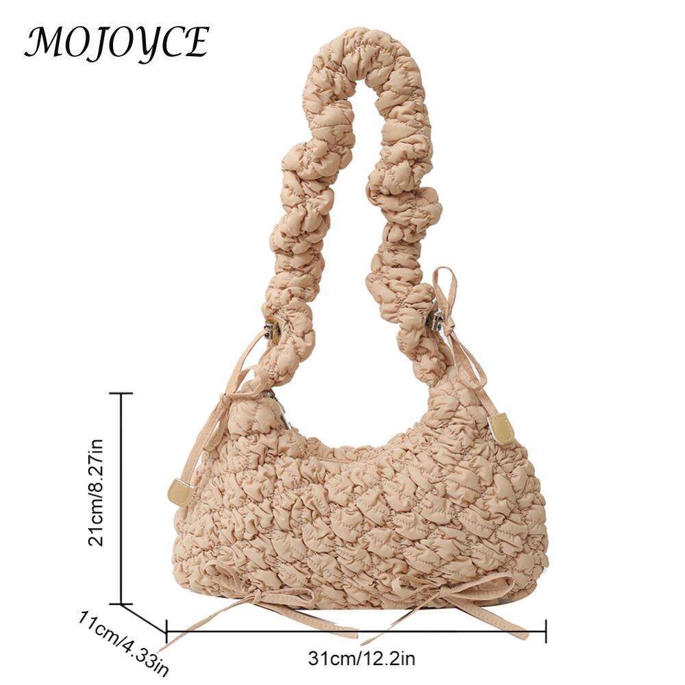 Women Puffer Tote Lightweight Stylish Underarm Soft Fashion Bag Quilted Bow Handbag Bubble Shoulder Purse