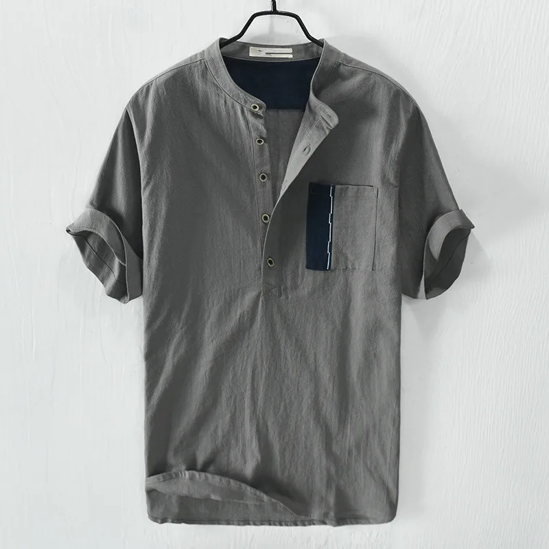 Summer Short Sleeve Shirt Men's Linen Pullover Shirts Retro Half Sleeve Trendy T-Shirt Men Clothing Tops Blouses XL Men T-Shirts