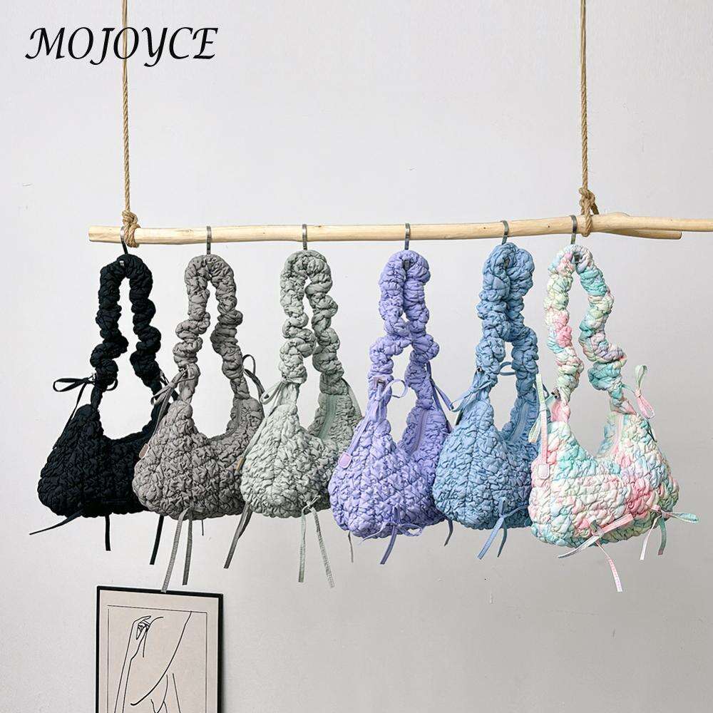 Women Puffer Tote Lightweight Stylish Underarm Soft Fashion Bag Quilted Bow Handbag Bubble Shoulder Purse