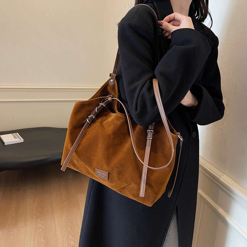 Women Faux Suede Fashion Shoulder Hasp Closure Designer Tote Handbag Stylish Top Handle Simple Commuting Bag