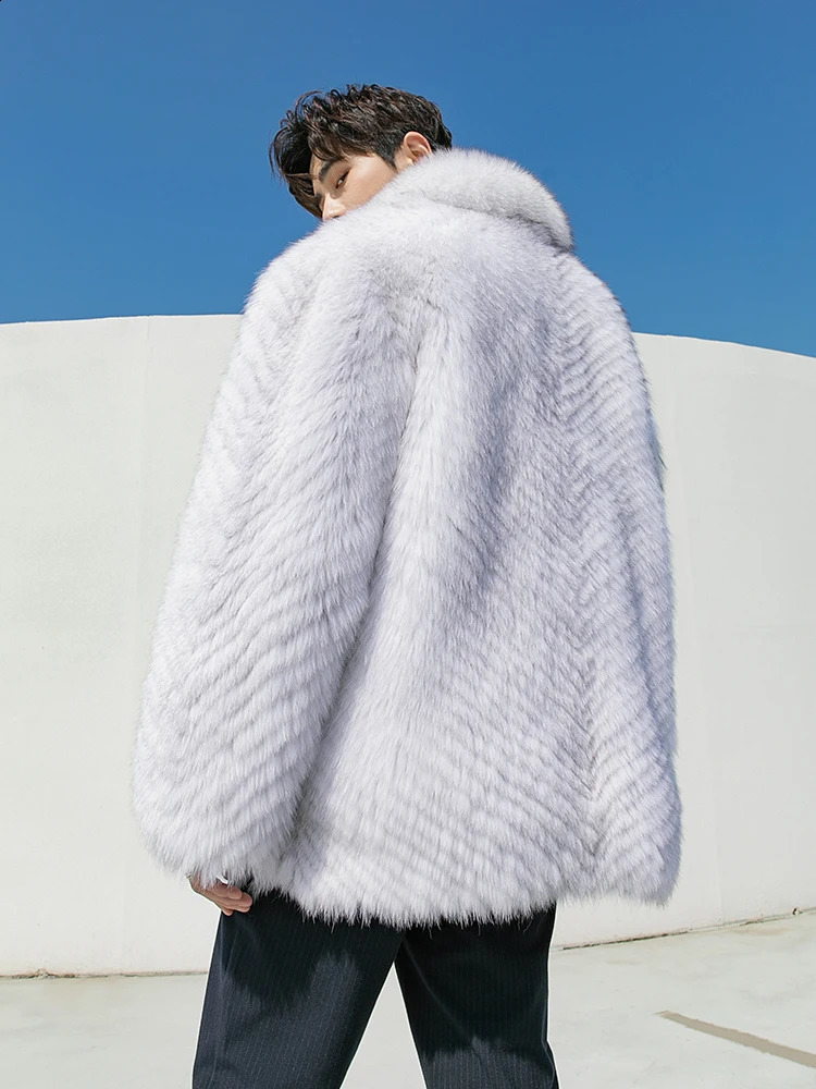 Blue Fox Fur Winter Coat For Men | Genuine Leather Jacket