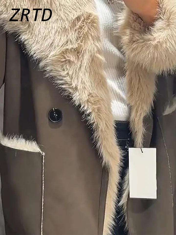 Elegant Womens Suede Fleece Lining Trench Coat Lapel One Button Full Sleeve Long Overcoat 2024 Winter Lady Reversible Outwear 241119