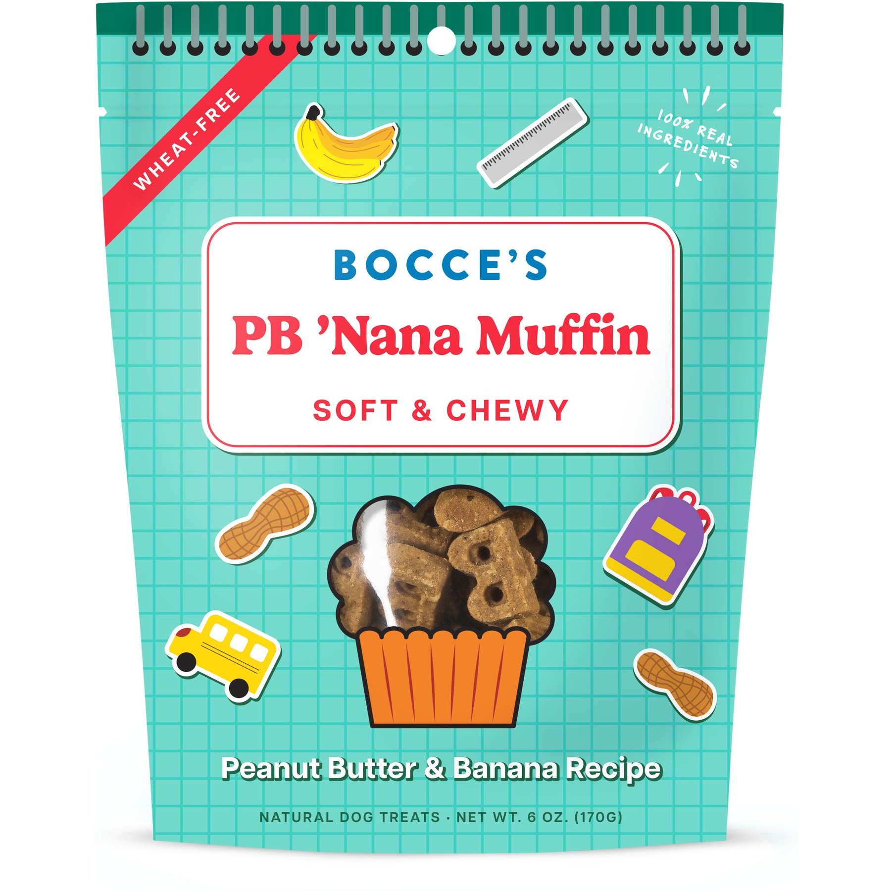 Bocce's Bakery PB 'Nana Muffin Peanut Butter Flavor Soft & Chewy Dog Treats, 6-oz bag