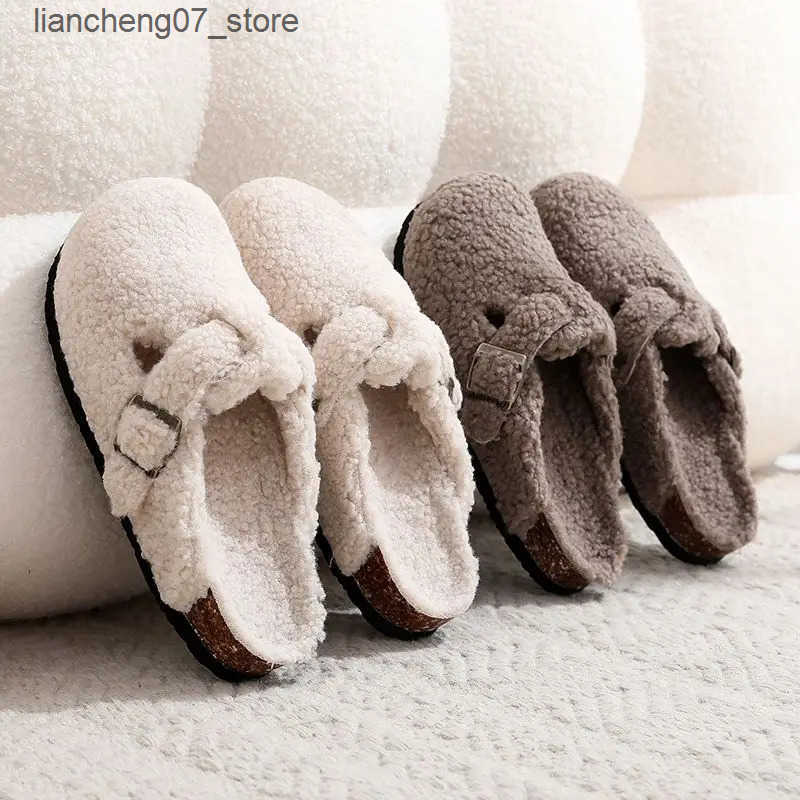 2023 Woolen Women Fluffy Slippers Closed Toe Cork Sandals Woman Mule Clogs Shoes Garden Clog Outdoor J241121