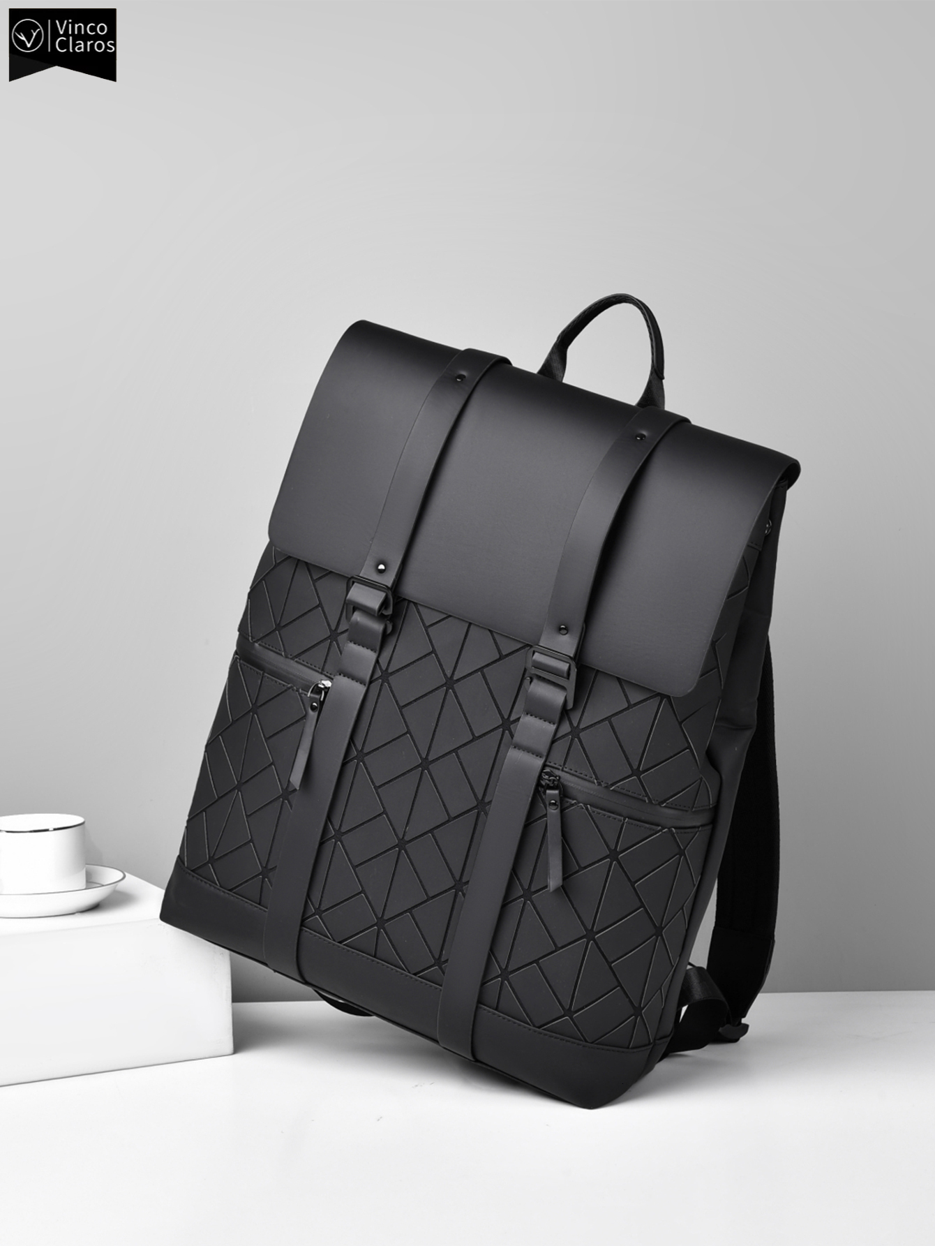 VC Fashion Men's Flip Cover Large Capacity Designer Travel Backpack For Male College Students Simple Backpack