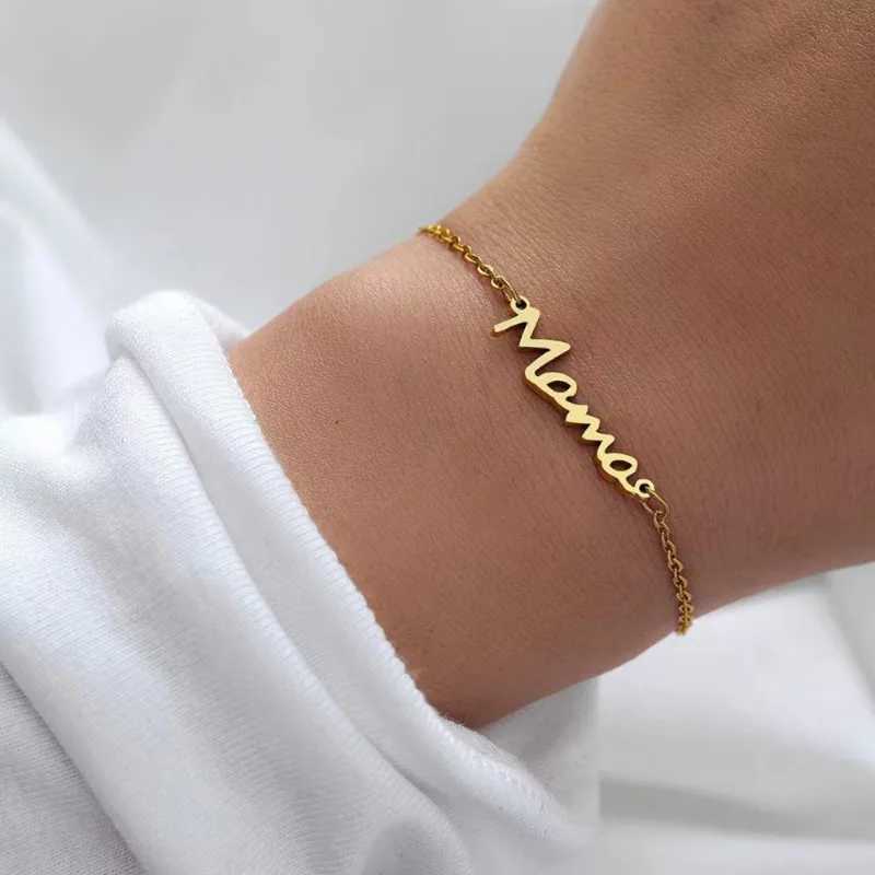 Chain WANZHI Stainless Steel Bracelets Letter Mama Pendant Chains Fashion Charms Bracelet for Women Party Jewelry Mothers Day Gifts Y240420