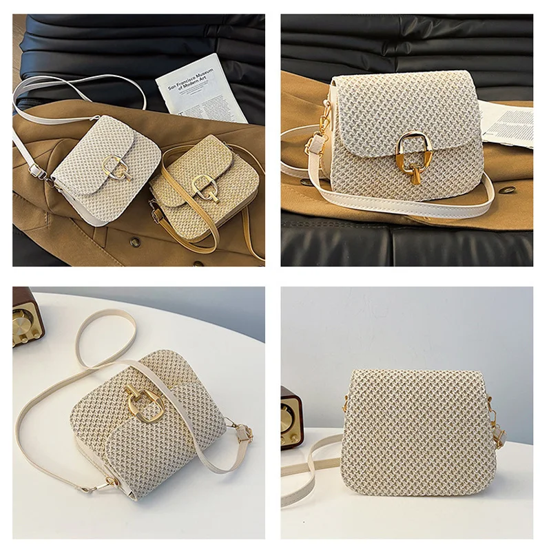 Lock Fashion Summer Crossbody Bags Casual TLXT Travel Beach Shoulder Flap Women's Handbags Straw Bag Designer