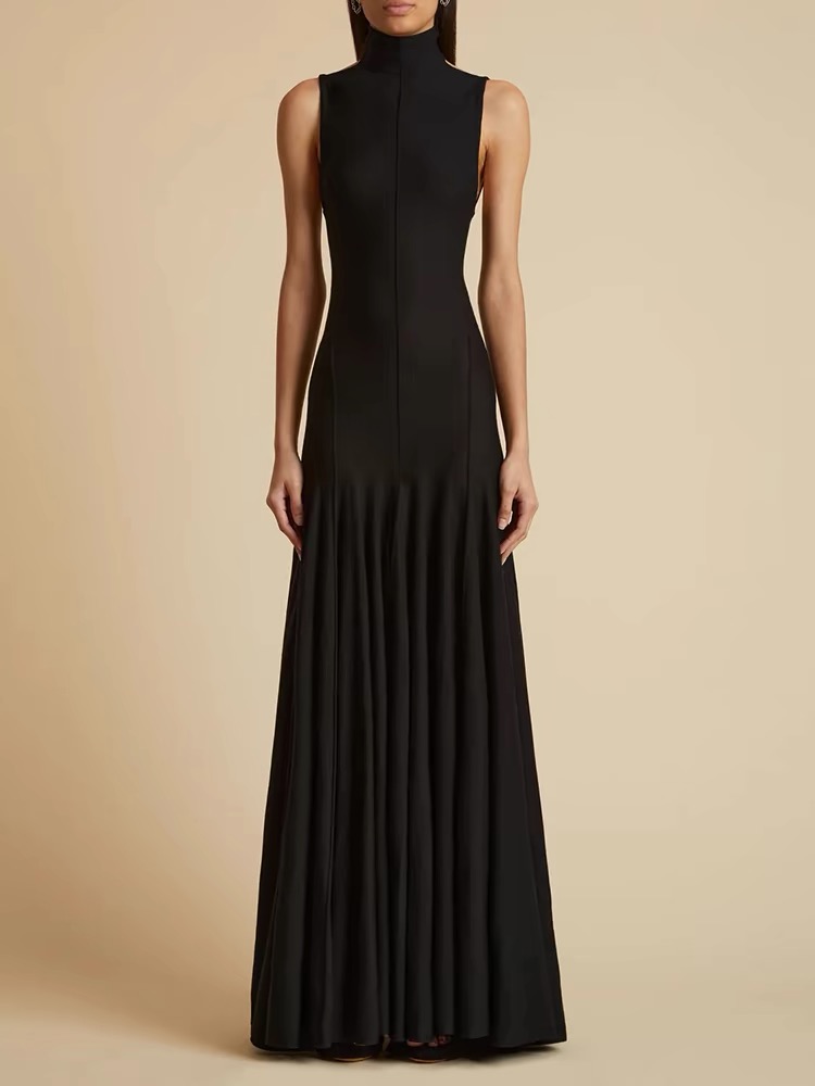 2026 designer spring and summer collar gray waistband sleeveless suspender open back high-end pleated long skirt for children