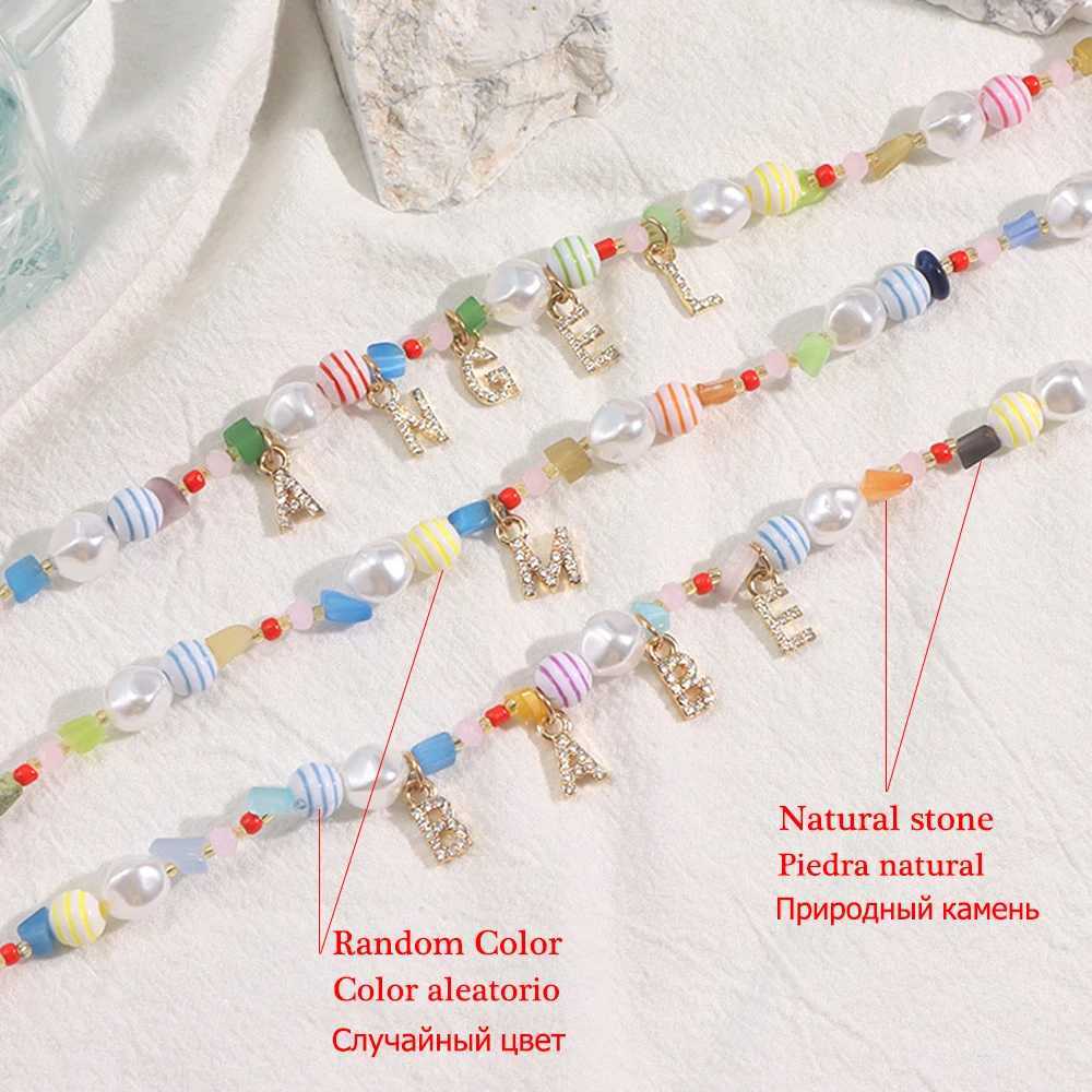 Pendant Necklaces Irregular Colorful Natural Stone Beads Choker Necklace For Women DIY Custom 26 Initials Pearl Name Beaded Necklaces Gift Jewelry Y24