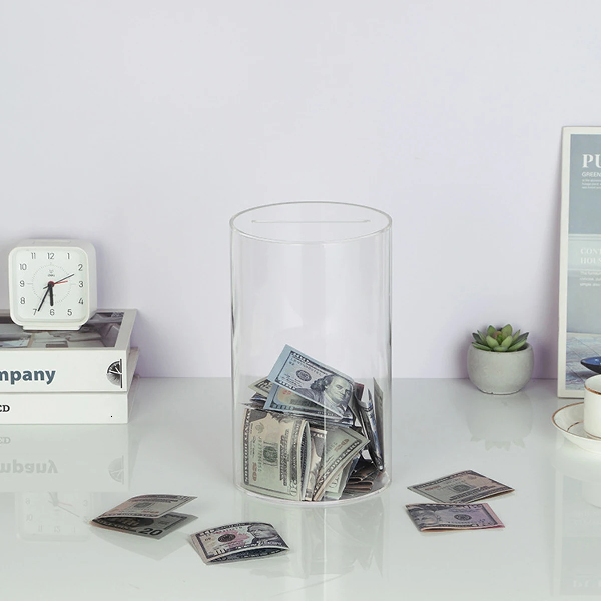 Clear Bank Box Durable Acrylic Saving Money Box Transparent Piggy Bank Cube Saving Coins Storage Box Money Saving Jar Kids Gift 240415