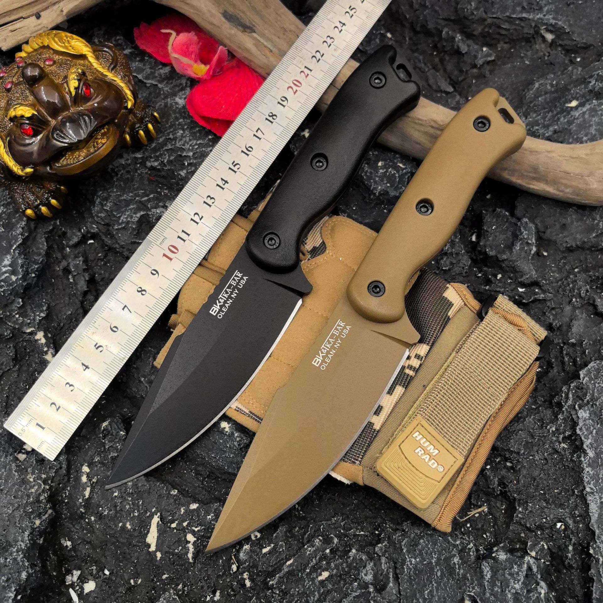 Ka-bar BK18 Survival Straight Knife 1095 Cro-Van Titanium Coating Drop Point knife Blade Full Tang GFN Handle Outdoor Camping Tactical Knives with Kyd