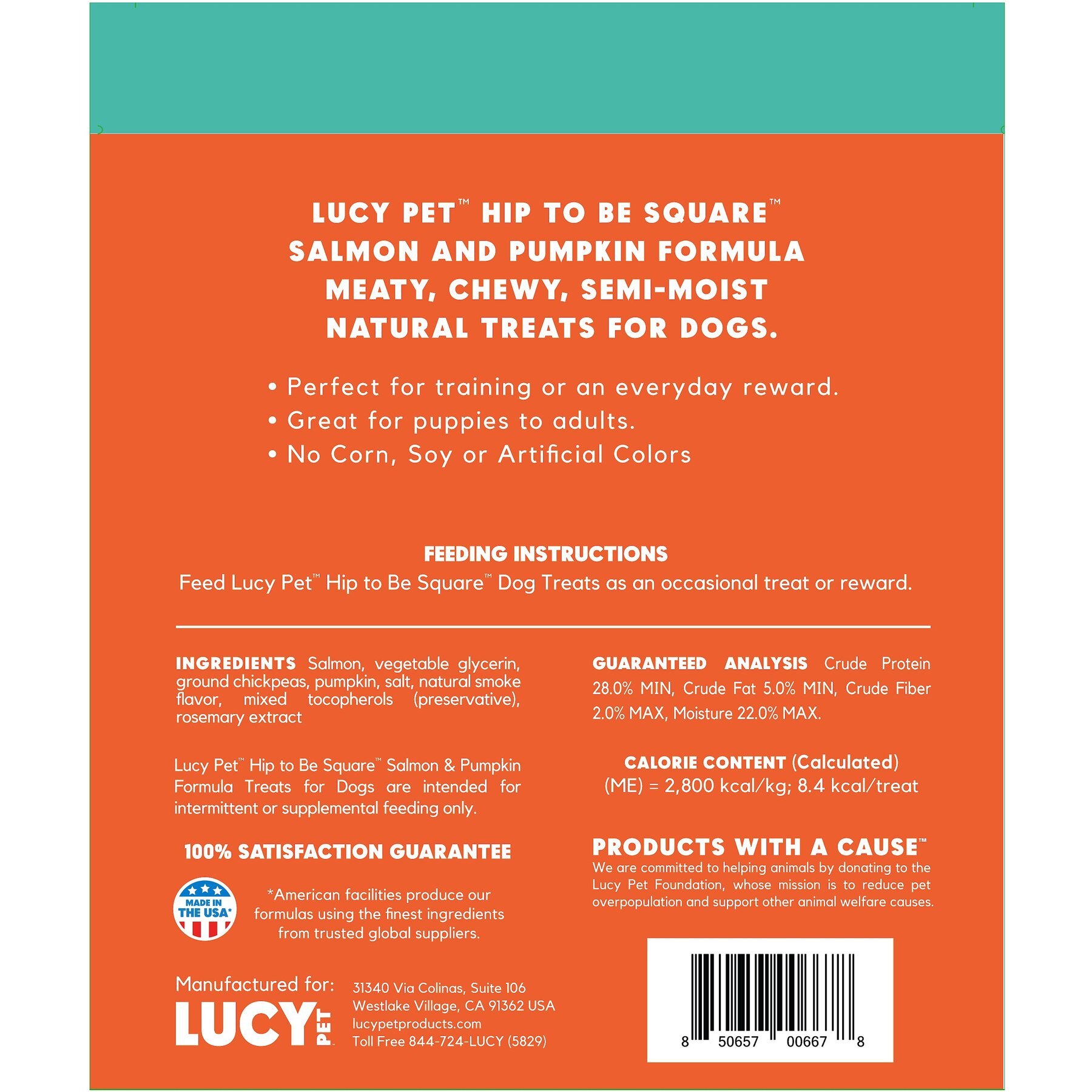 Lucy Pet Products Hip To Be Square Salmon & Pumpkin Formula Grain-Free Dog Treats