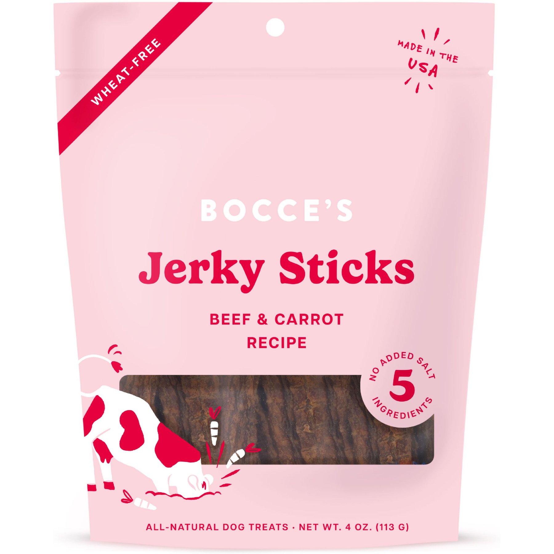 Bocce's Bakery Grazers Beef Jerky Dog Treats, 4-oz pouch