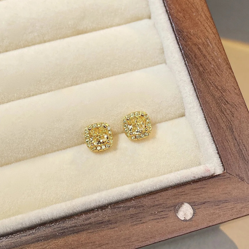 Korea S925 pure silver retro yellow diamond earrings cute women geometric floral charm jewelry Valentines Day241121 - view 5